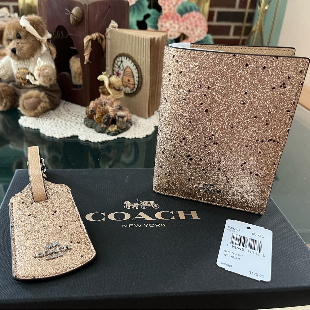 NWT Coach rose gold travel set